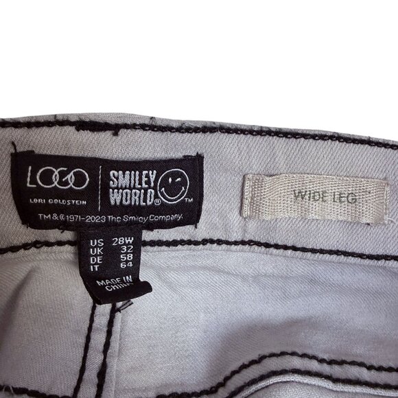LOGO Lori Goldstein Smiley World Wide Leg Jeans Plus Size 28W Gray Tie Dye NWT - Picture 13 of 16